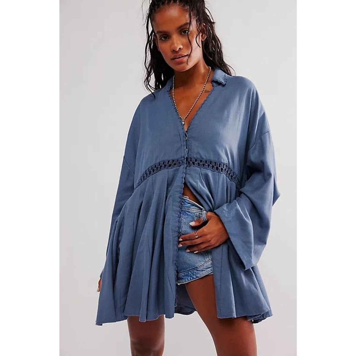 Hazy Baby Mini Dress at Free People in Blue Mirage, Size: Small - Oversized